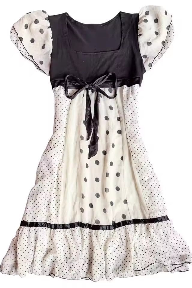 Sweet Y2K Polka Dot Lace Mini Dress