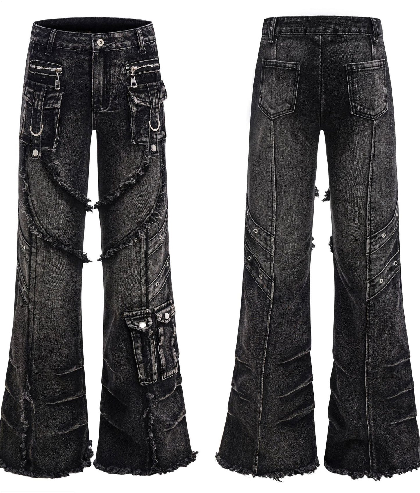 Edgy Design Flared Jeans Pants