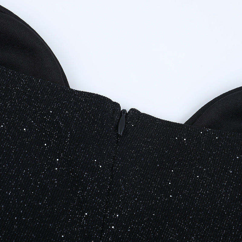 Sweetheart neck fluffy glitter mini dress | Festival Outfits Women