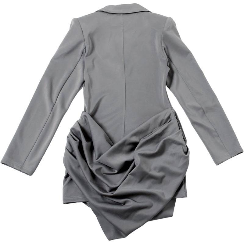 Turnover collar v neck long sleeve ruched mini dress | Festival Outfits Women