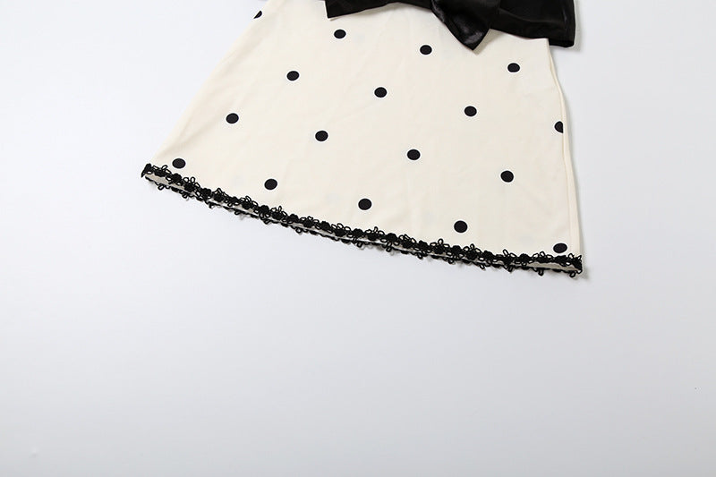 High neck sleeveless polka dot bowknot mini dress | Festival Outfits Women
