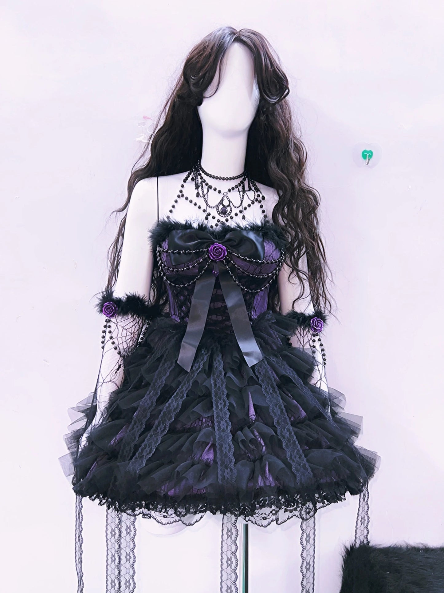Bowknot mesh ruffle fluffy gloves mini dress | Festival Outfits Women