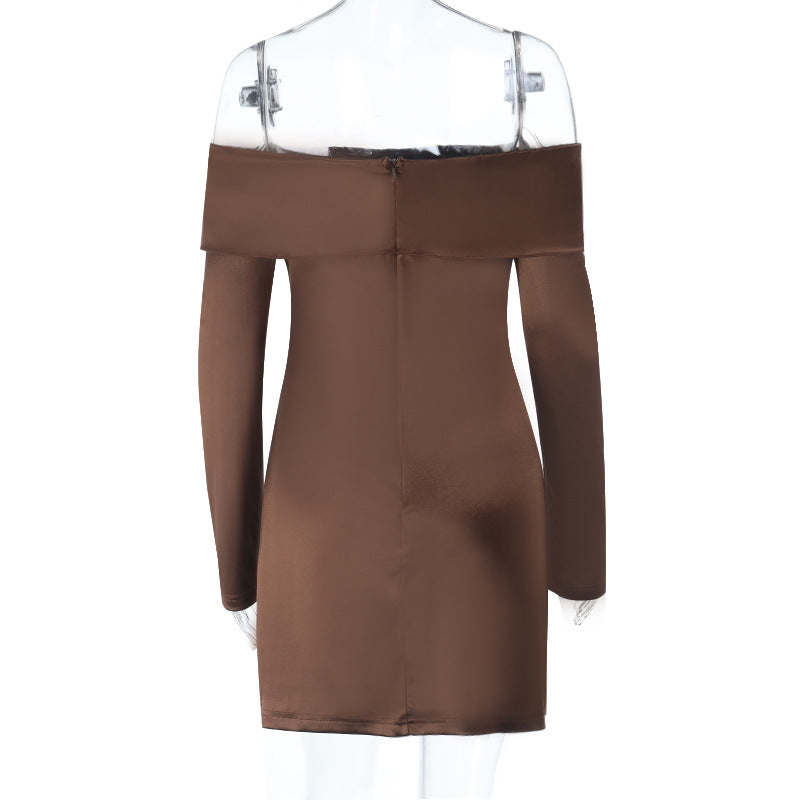 Off shoulder long sleeve zip-up solid mini dress | Festival Outfits Women