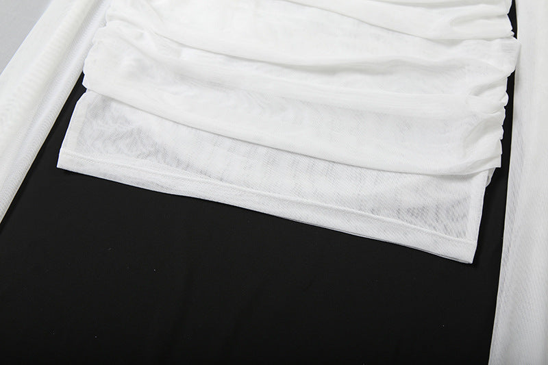 Mesh ruched crewneck solid mini dress | Festival Outfits Women