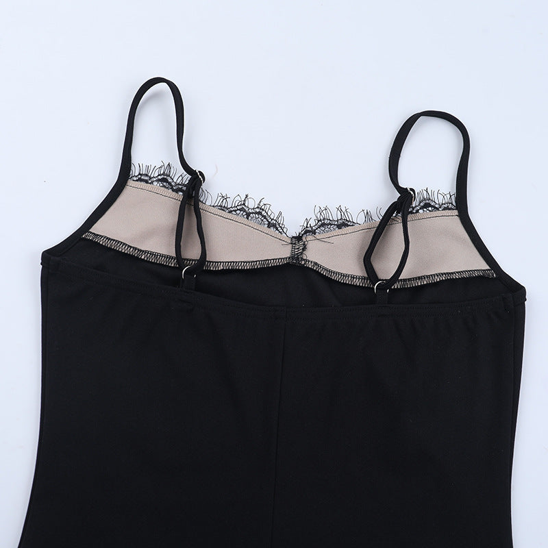 Patchwork lace hem backless cami mini dress | Festival Outfits Women