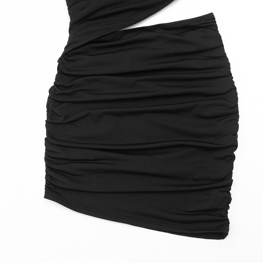 Long sleeve irregular ruched hollow out mini dress | Festival Outfits Women