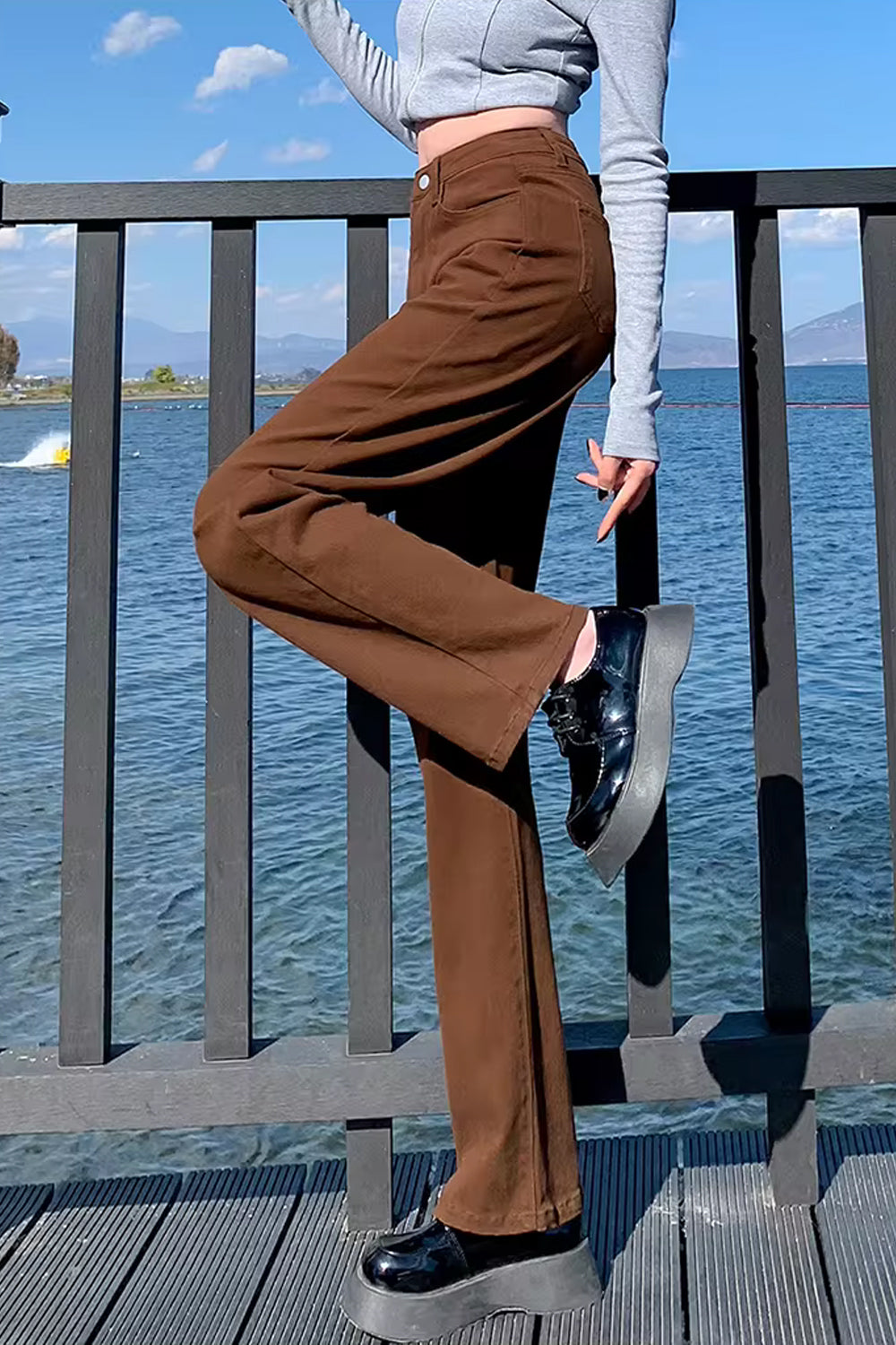 High Waist Casual Brown Jeans Pants