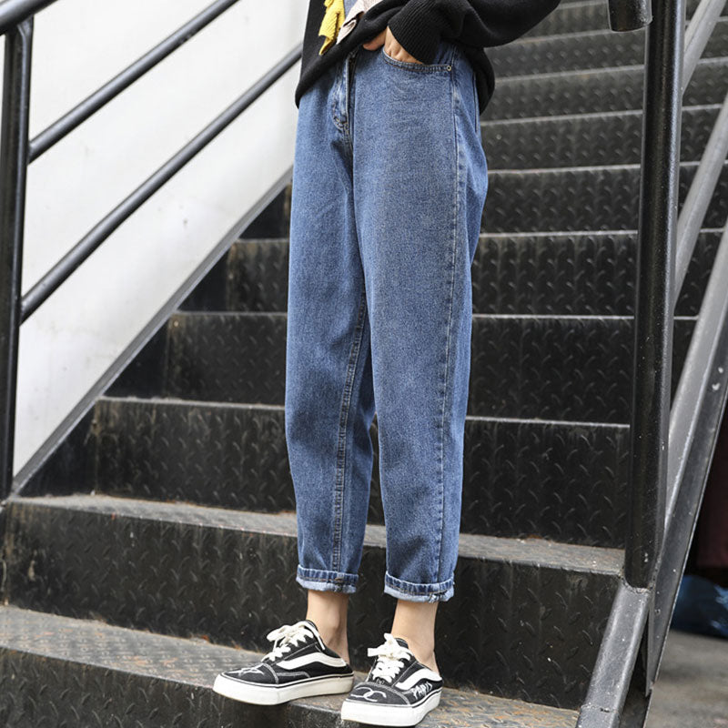 Women Dark Color Loose Casual Harem Straight Jeans