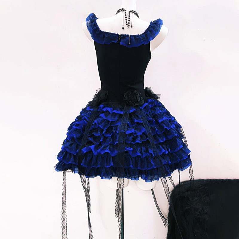 Ruffle flower applique square neck zip-up mini dress | Festival Outfits Women