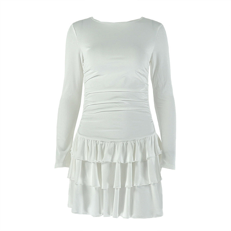 Long sleeve crewneck ruffle mini dress | Festival Outfits Women