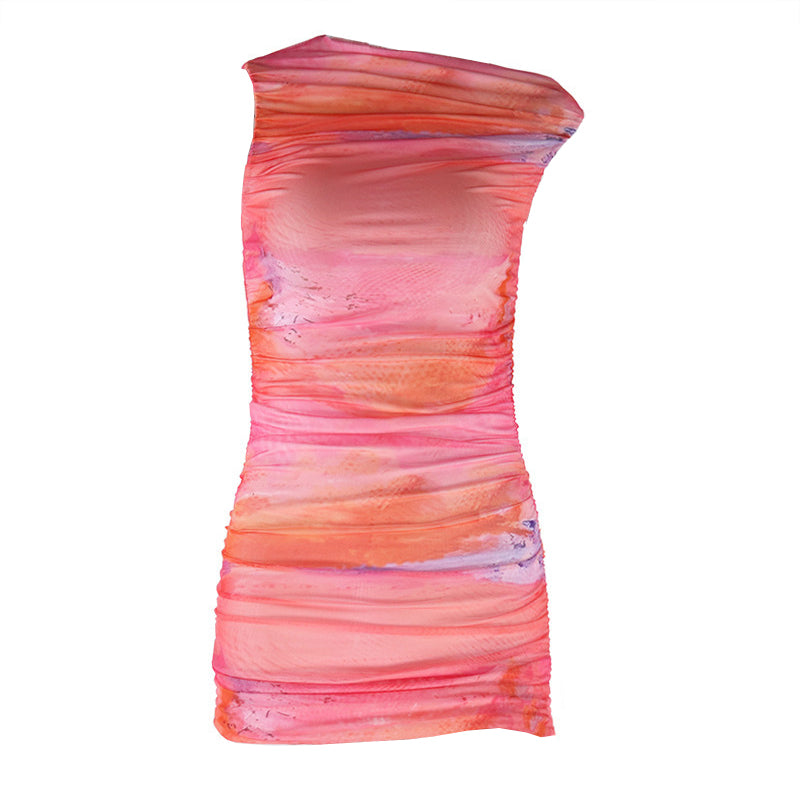 Ruched contrast print irregular mini dress | Festival Outfits Women