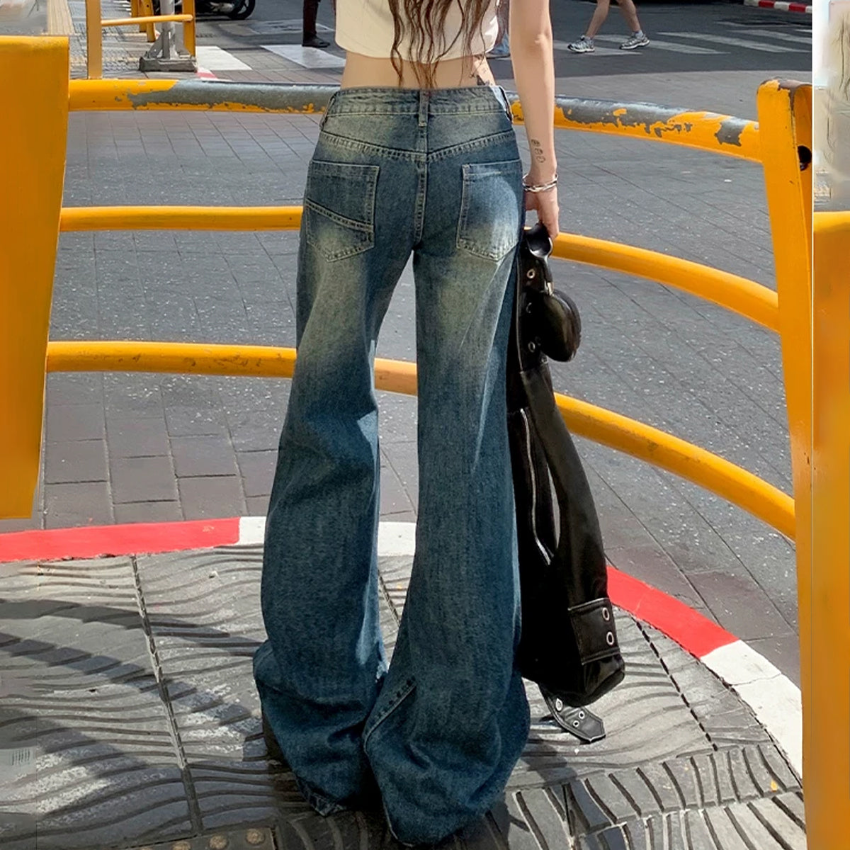 Pocket zip-up button low rise wide leg | Baggy Low Rise Jeans | Festival Outfits Women
