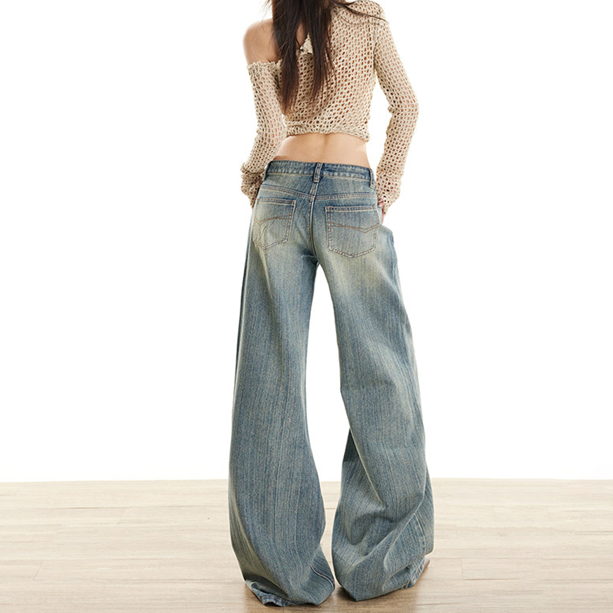 Textured pocket button low rise wide leg | Baggy Low Rise Jeans | Festival Outfits Women