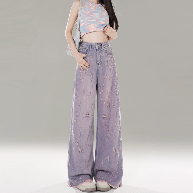 Ripped button zip-up low rise straight leg | Baggy Low Rise Jeans | Festival Outfits Women