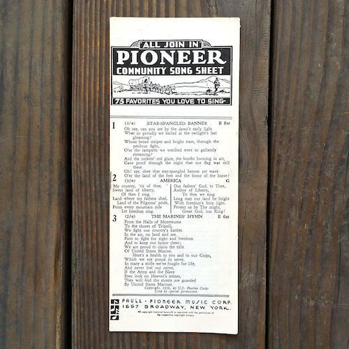 PIONEER SING ALONG SHEET Music 1920s