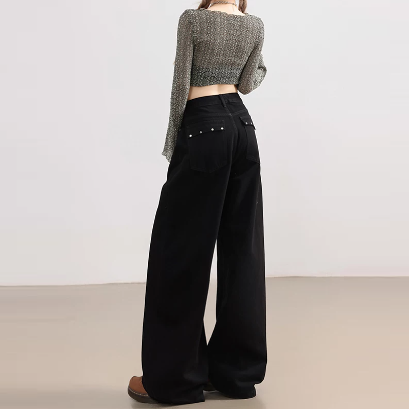 rivet pocket button low rise straight leg | Baggy Low Rise Jeans | Festival Outfits Women