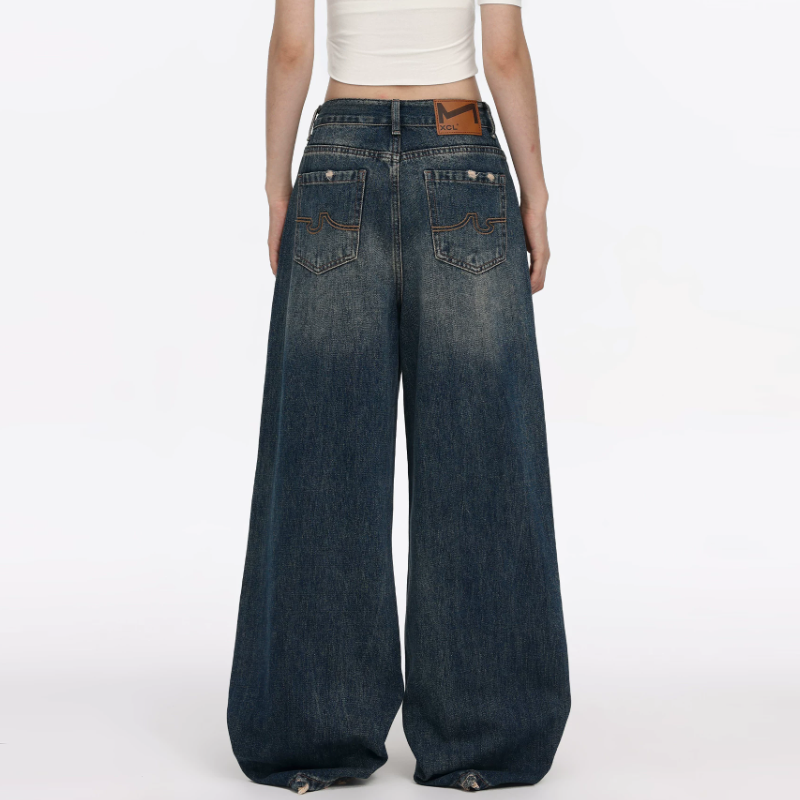 Gradient pocket button low rise straight leg | Baggy Low Rise Jeans | Festival Outfits Women