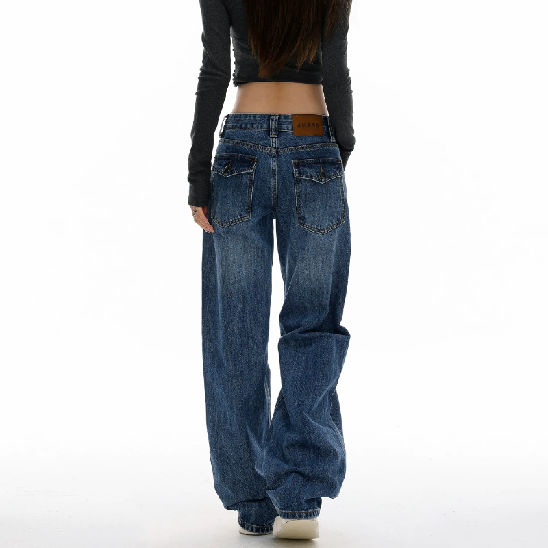 Button zip-up pocket low rise straight leg | Baggy Low Rise Jeans | Festival Outfits Women