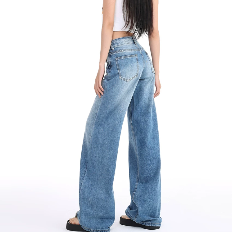 Button zip-up pocket straight leg | Baggy Low Rise Jeans | Festival Outfits Women