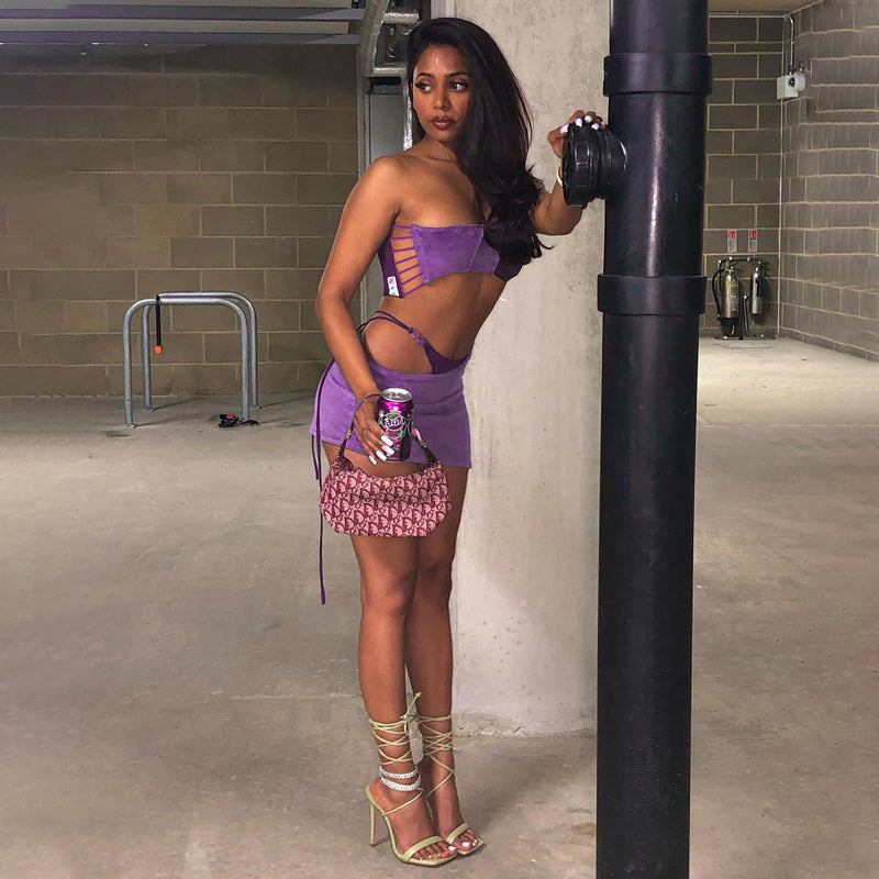 Voguable Solid Slip Navel Sleeveless See Through Top Mini Dress Set Bodycon Party Elegant Club Y2K Robe Beach