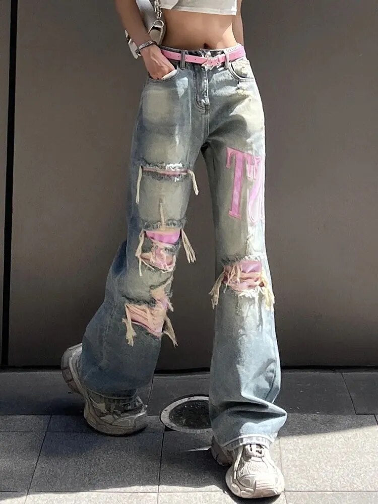 Women's Retro Wide Leg Ligh Wash Ripped Jeans | Great for All Seasons