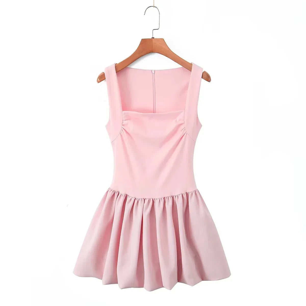 Spring New Pink Sweet Mini Dress Women Square Collar Sleeveless Short A-line Vestidos Elegant Fashion Casual Female Dresses 2025