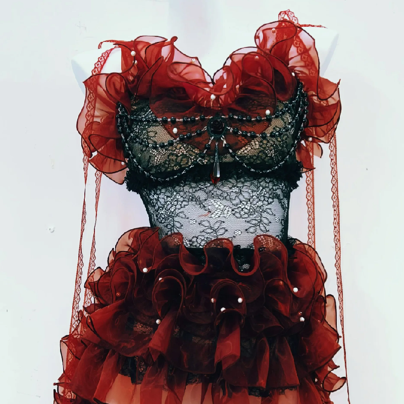 Ruffle beaded lace cami mini dress | Festival Outfits Women