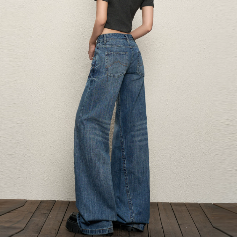 Pocket zip-up button low rise straight leg | Baggy Low Rise Jeans | Festival Outfits Women