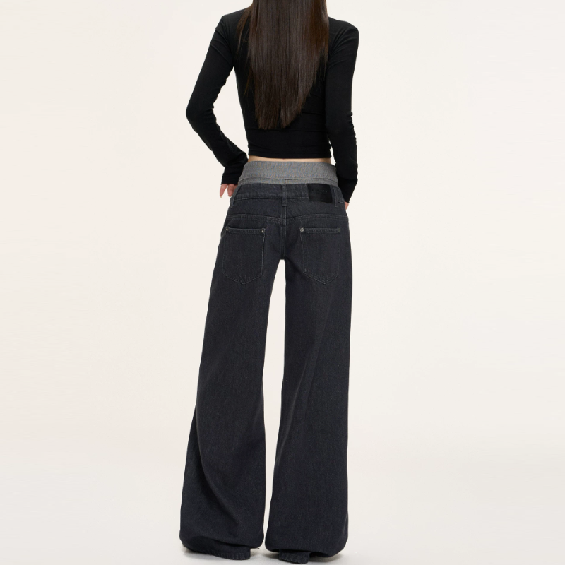 Patchwork button pocket low rise straight leg | Baggy Low Rise Jeans | Festival Outfits Women