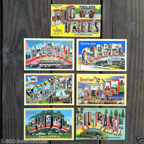 CALIFORNIA BIG LETTER Linen Postcards 1930s