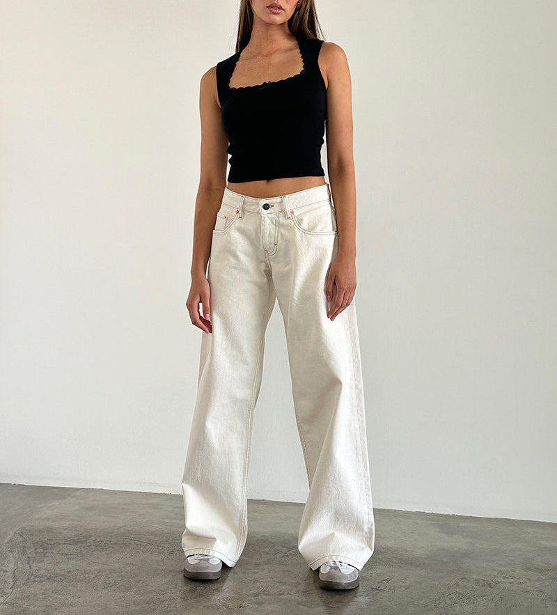 Women Casual Reteo Solid Color Low Waist Straight Jeans