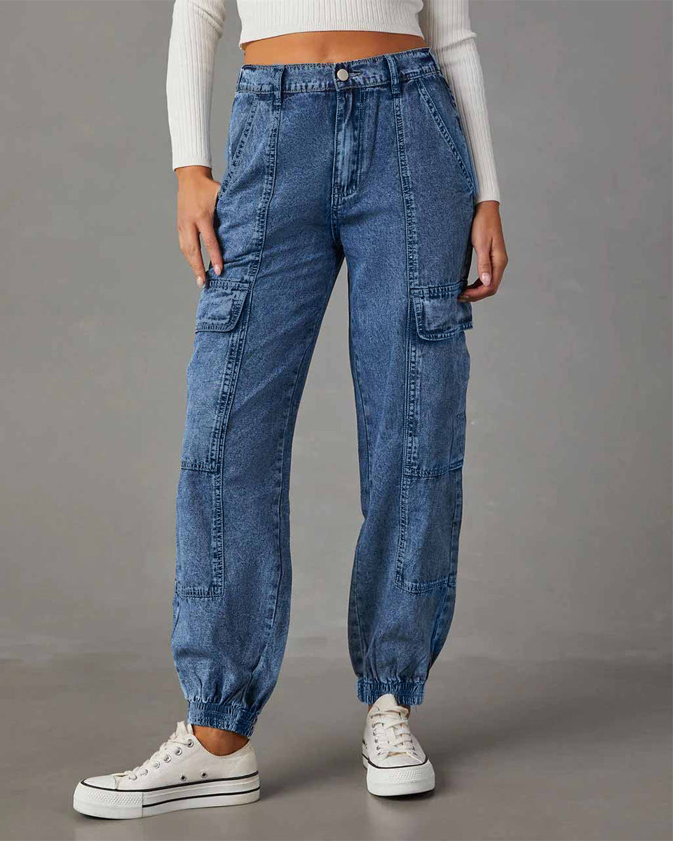 Women Fashion Casual Loose Jogger Cargo Jeans