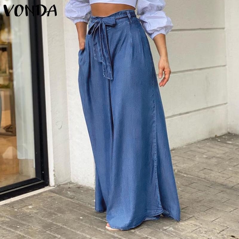 Women Casual Elegant Lace-Up High Waist Wide Leg Plus Size Jeans