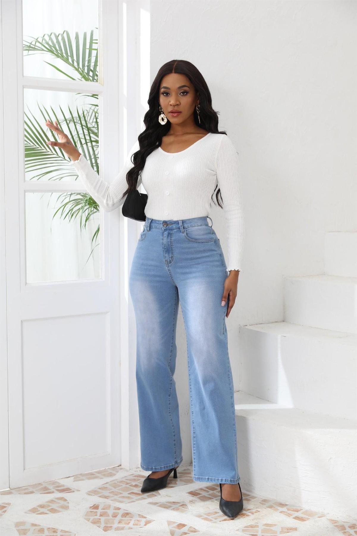 Women Fashion Casual High Waist Straight Jeans