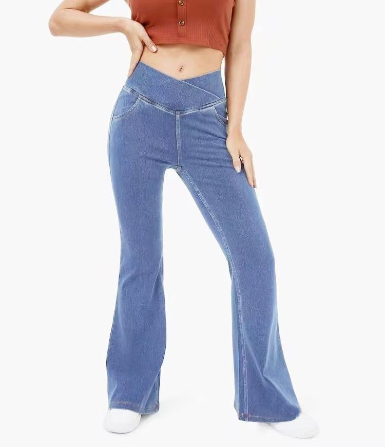 Women Fashion Casual Simple Solid Color Slim Fit High Waist Jeans