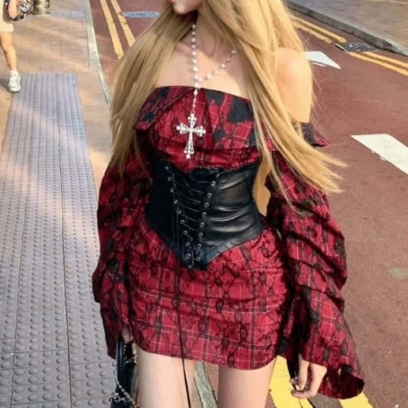 Off shoulder drawstring long sleeve corset mini dress | Festival Outfits Women