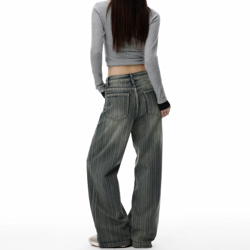 Striped pocket button low rise straight leg | Baggy Low Rise Jeans | Festival Outfits Women