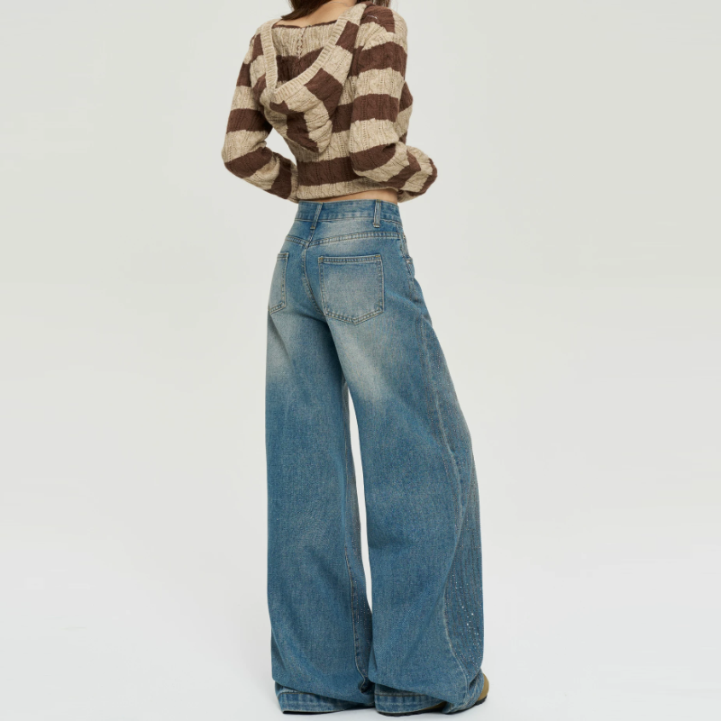 Beaded button pocket low rise straight leg | Baggy Low Rise Jeans | Festival Outfits Women