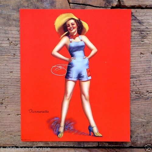 FARMERETTE Devorss Lithograph Pinup Print 1940s