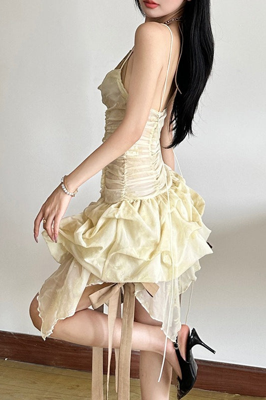 Spaghetti Strap Ruched Cake Mini Dress