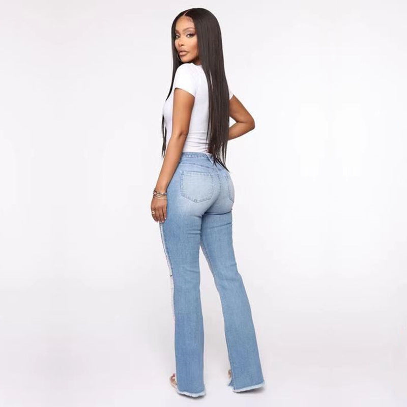 Women Fashion Casual Ripped Denim Micro-Flared Jeans