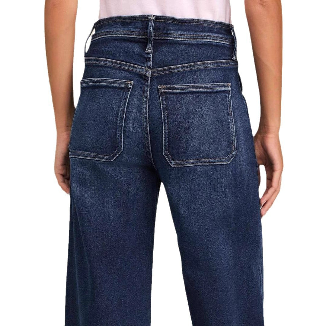 Women Fashion Casual Lace-Up High-Waiste Wide-Leg Jeans