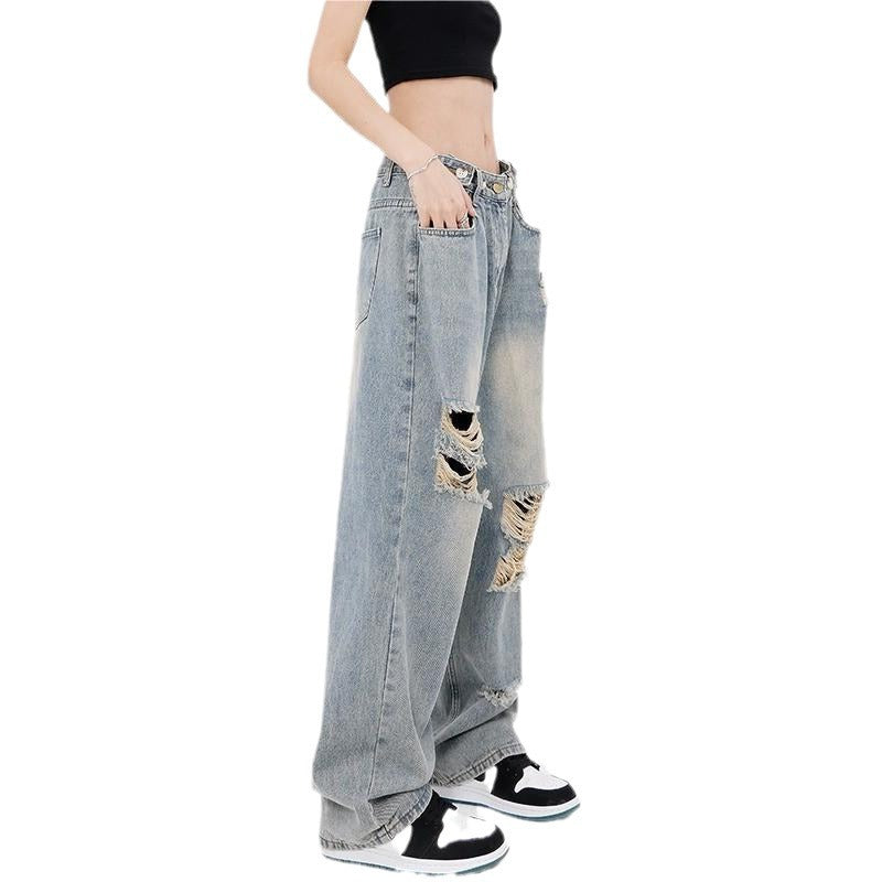 Women Fashion Casual Loose Gradient Ripped Jeans