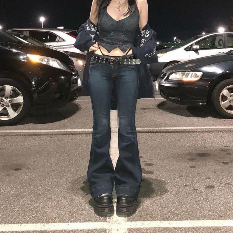 Women Edgy Low Waist Vintage Casual Fashion Straight Jeans