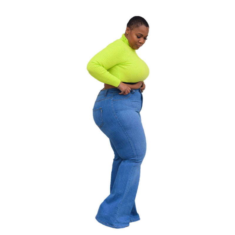 Women Casual Solid Color Plus Size Wide-Leg Jeans