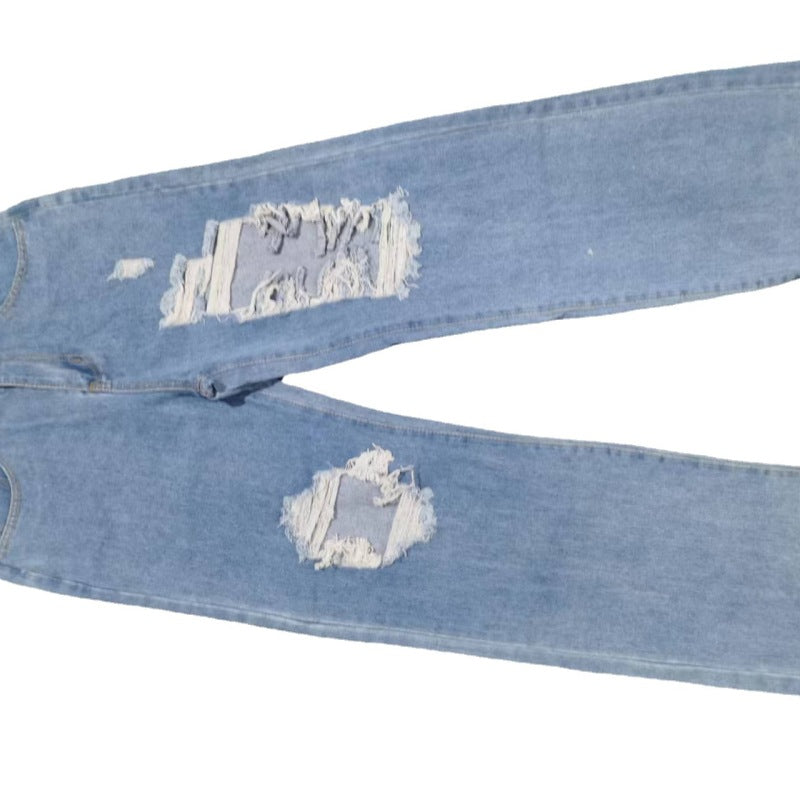 Women Fashion Casual High Waist Ripped Jeans