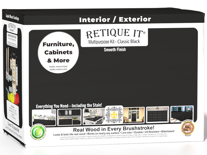 Large black wood finish kit with exterior top coat and matte finish from Retique It's Multi-purpose Smooth Finish Kit series.