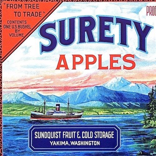 SURETY APPLES Fruit Crate Box Label