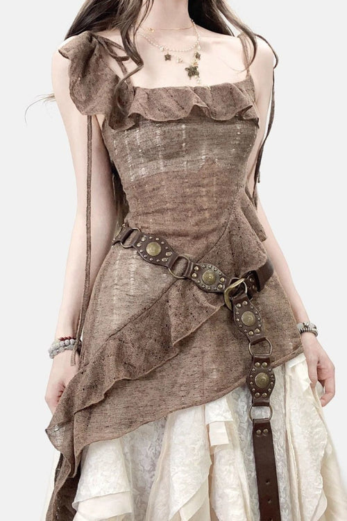 Unique Design Ruffle Asymmetrical Slip Mini Dress