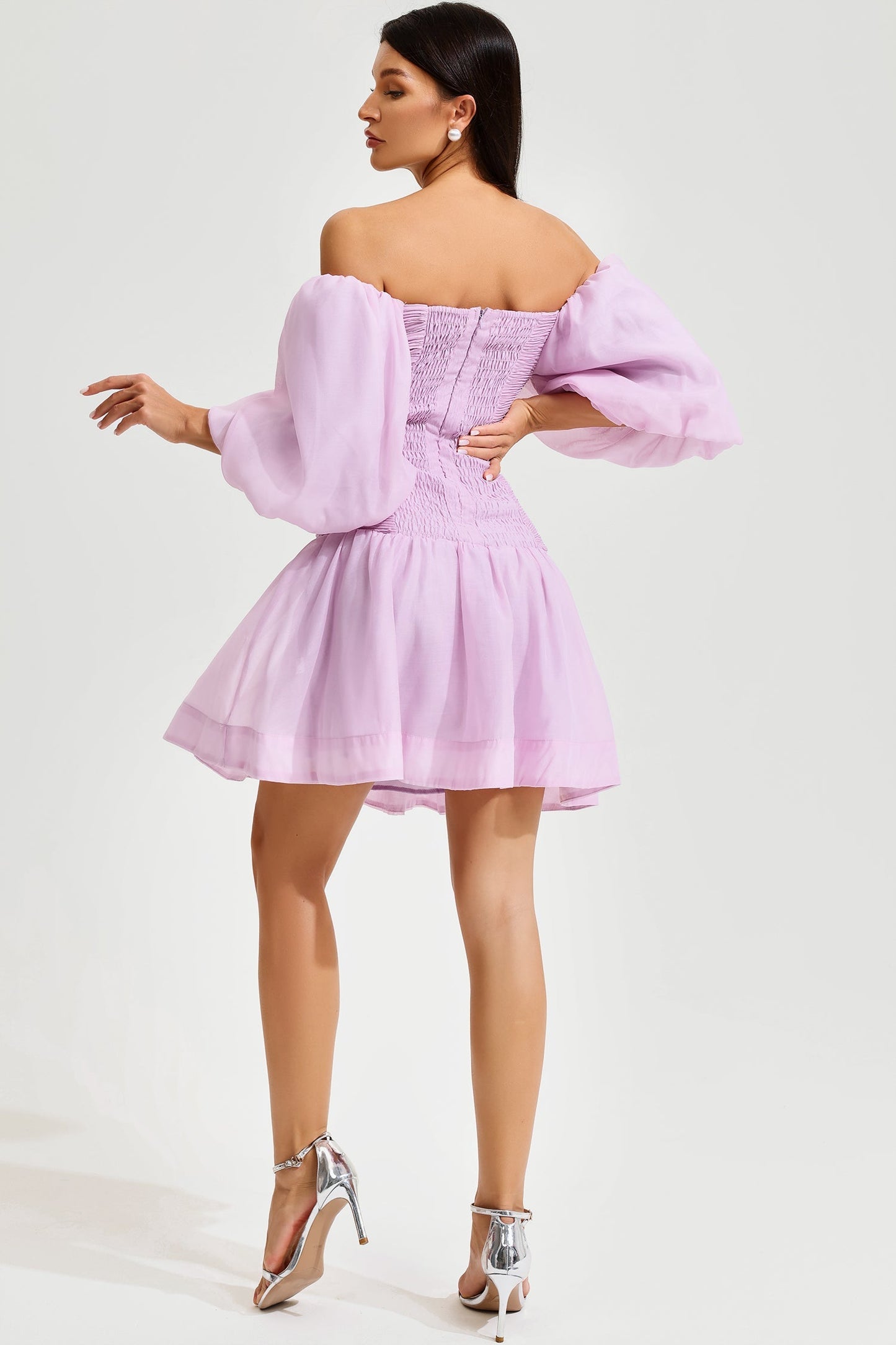 Puff Sleeve Off-Shoulder Mini Dress Pink
